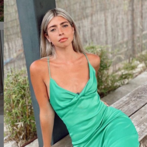 Zara Blogger Green Satin Camisole Dress 